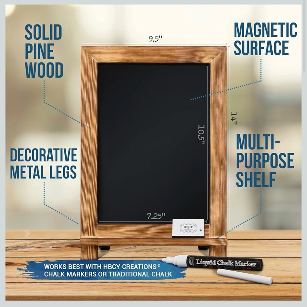 NEW Torched Wood Chalkboard w Magnetic Surface, hang/easel. Decor, weddings etc